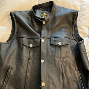 TRD Motorcycle Leather Vest, Black with Buffalo nickels as snaps, size 54